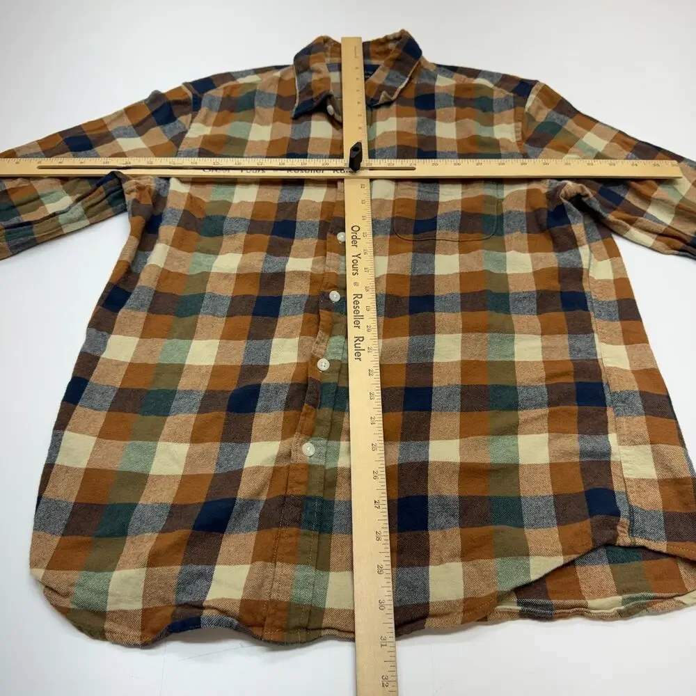 Mens J Crew Flannel Soft Orange Blue Tan Plaid Button Up Shirt Size Large